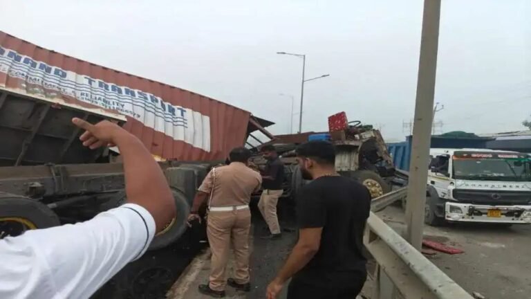 સુરત NH-48 પર ભયાનક ટ્રિપલ અકસ્માત: કન્ટેનર ડિવાઈડર પાર કરી સામે ઘૂસ્યું, ડ્રાઈવરનું મોત